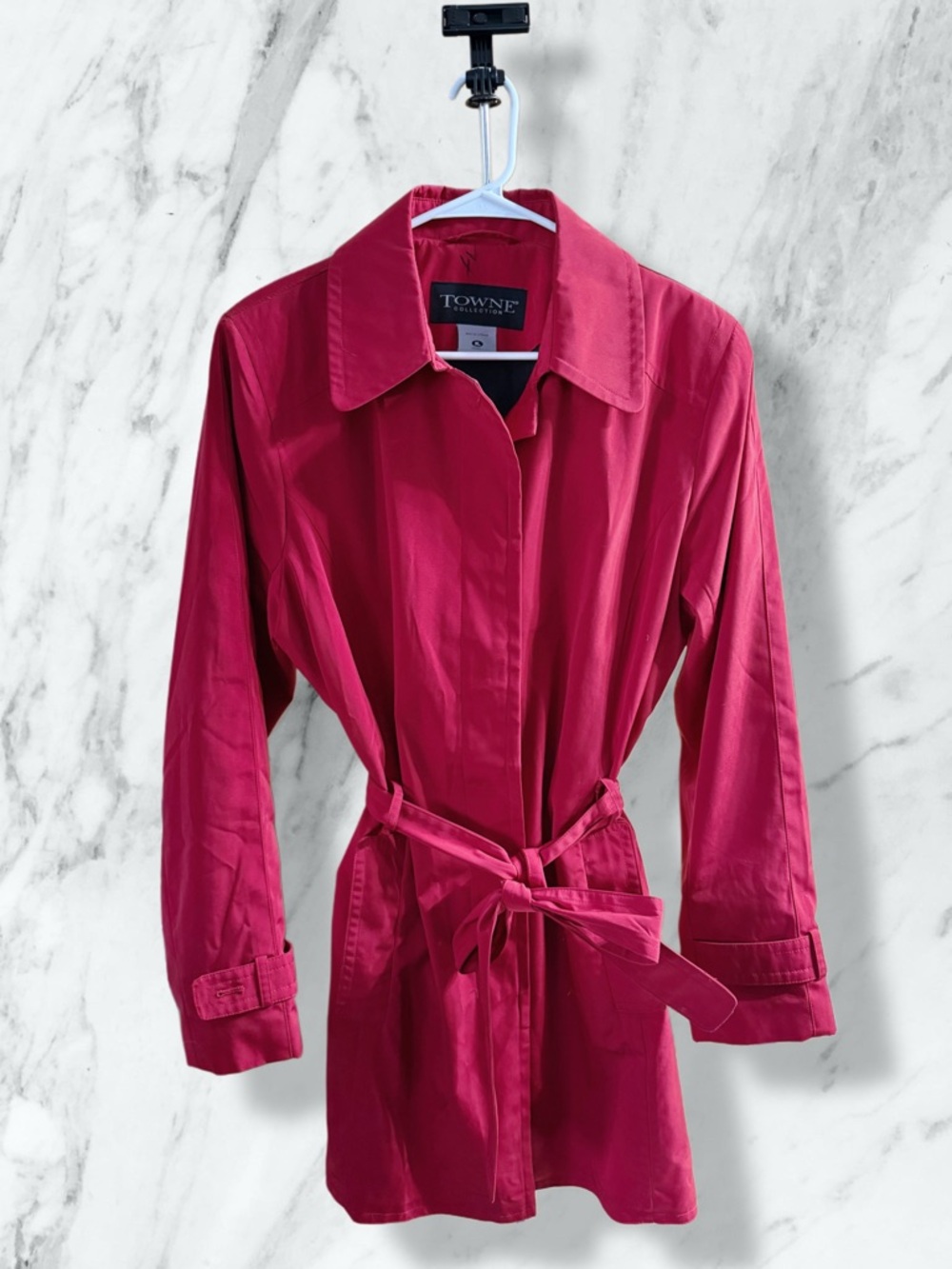 Women's Red Trench Coat with Self-Tie Waist